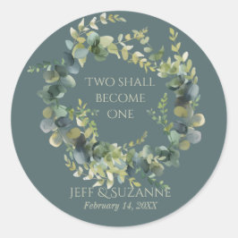 Adesivo Redondo Eucalyptus Green Wreath Dois Torna-Se Um Casamento