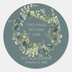 Adesivo Redondo Eucalyptus Green Wreath Dois Torna-Se Um Casamento
