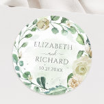 Adesivo Redondo Eucalyptus Greenery Deixa Casamento Floral Elegant<br><div class="desc">Um adesivo de casamento floral elegante,  com rosas de aquarela e folhas de eucalipto.</div>