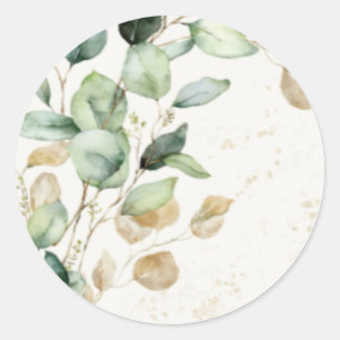 Adesivo Redondo Eucalyptus Greenery e Acentos Dourados Casamento