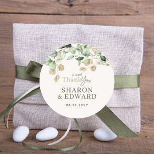 Adesivo Redondo Eucalyptus Greenery e Casamento Dourado