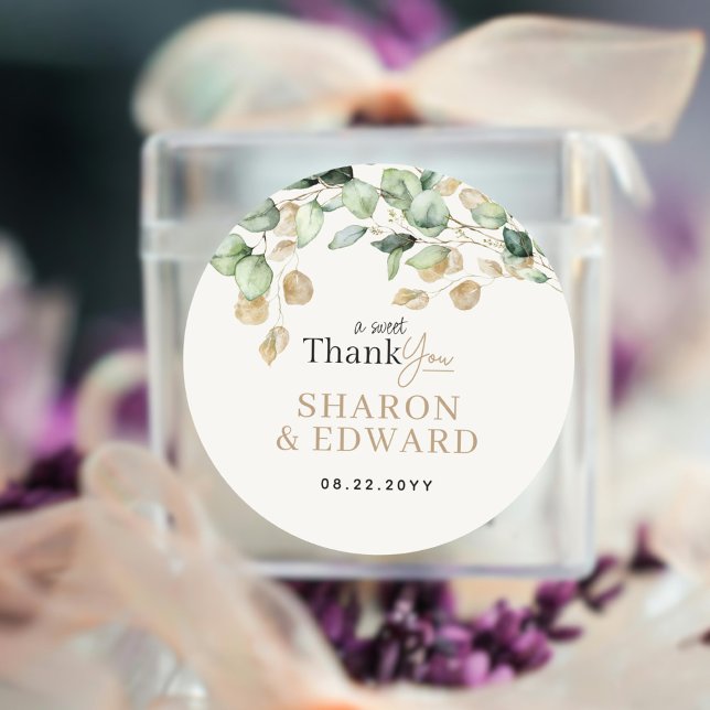 Adesivo Redondo Eucalyptus Greenery e Casamento Dourado (Criador carregado)