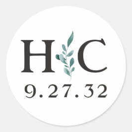 Adesivo Redondo Eucalyptus Greenery Frame Verde Azul Azul Inicial