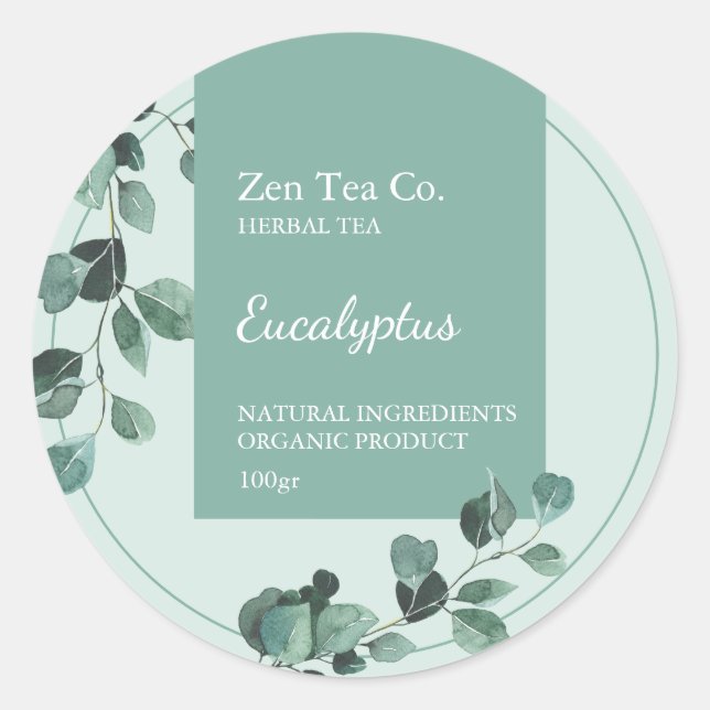 Adesivo Redondo Eucalyptus Herbal Tea Business Label (Frente)