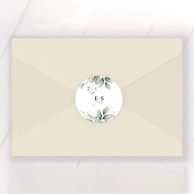 Adesivo Redondo Eucalyptus Leaf Greenery Casando Clássico Ronda (Criador carregado)