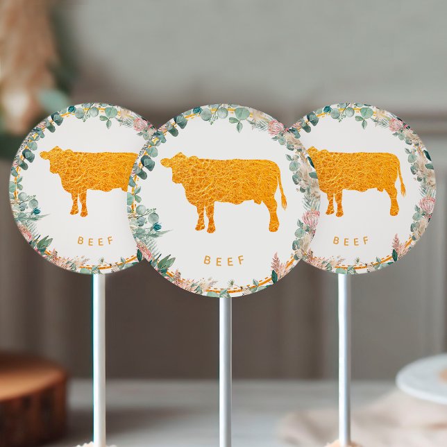 Adesivo Redondo Eucalyptus Pampas Proteas Gold Beef Meal Choice  (Criador carregado)