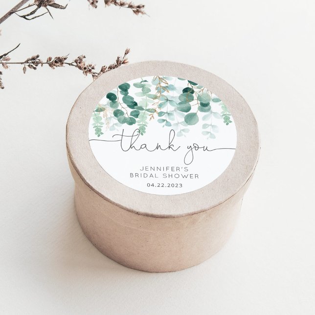 Adesivo Redondo Eucalyptus verde-limão obrigado de noiva elegante (Criador carregado)