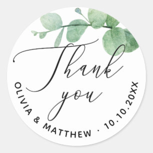 Adesivo Redondo Eucalyptus Wedding Elegante Obrigado Greenery