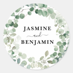 Adesivo Redondo Eucalyptus Wreath Greenery Casamento Personalizado