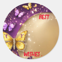 Adesivo Redondo "Euforia Ouro: Encantando a Felicidade da Borbolet