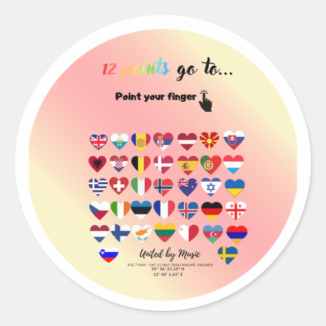 Adesivo Redondo Eurovision Songcontest 2024 Unisex T-shirt Sweden  (Frente)