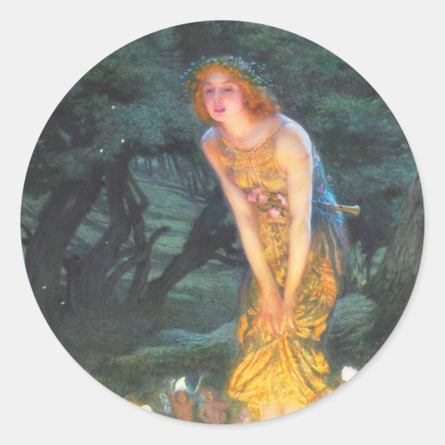 Adesivo Redondo Eva MidSummer (1908) por Edward Robert Hughes (Frente)