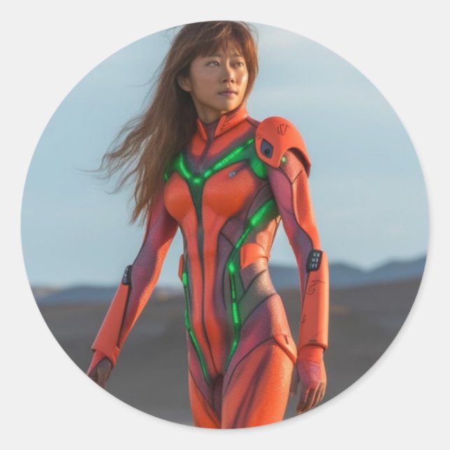 Adesivo Redondo Evangelion de Michael Bay - Asuka (Frente)