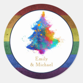 Adesivo Redondo Evento da Árvore de Natal LGBT Personalizada com A