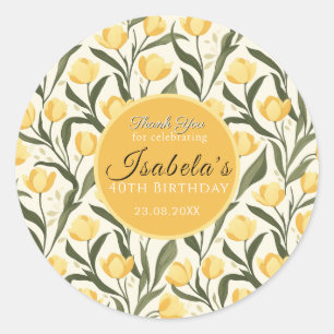 Adesivo Redondo Evento de Aniversário com Tema de Tulipa Amarela P