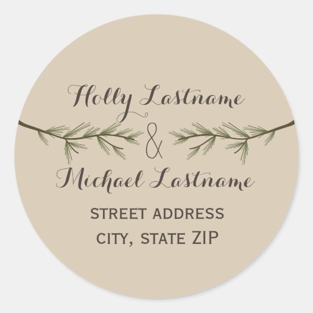 Adesivo Redondo Evergreen Branch Address Sticker (Frente)