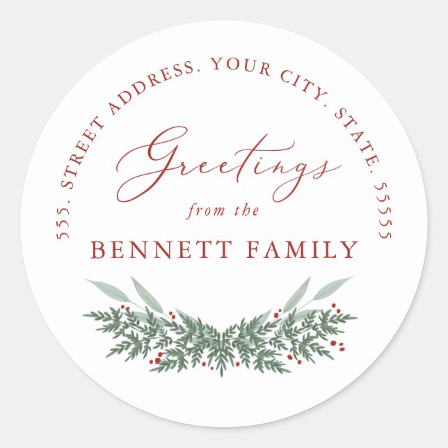 Adesivo Redondo Evergreen e Berries, endereço de retorno (Frente)