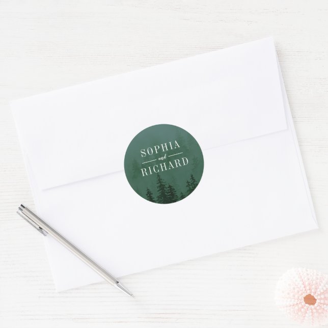 Adesivo Redondo Evergreens Forest Dark Green Wedding Envelope Seal (Envelope)