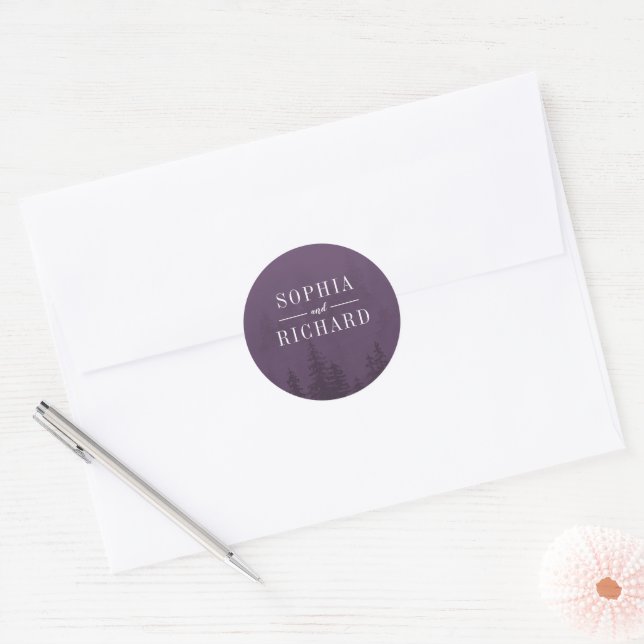 Adesivo Redondo Evergreens Forest Purple Wedding Envelope Seal (Envelope)