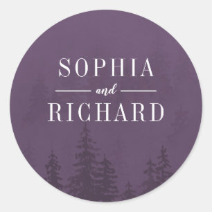 Adesivo Redondo Evergreens no Casamento Roxo da Floresta Negra