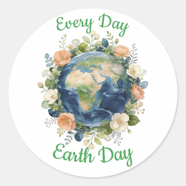 Adesivo Redondo Every Day Earth Day Floral Wreath Earth (Frente)