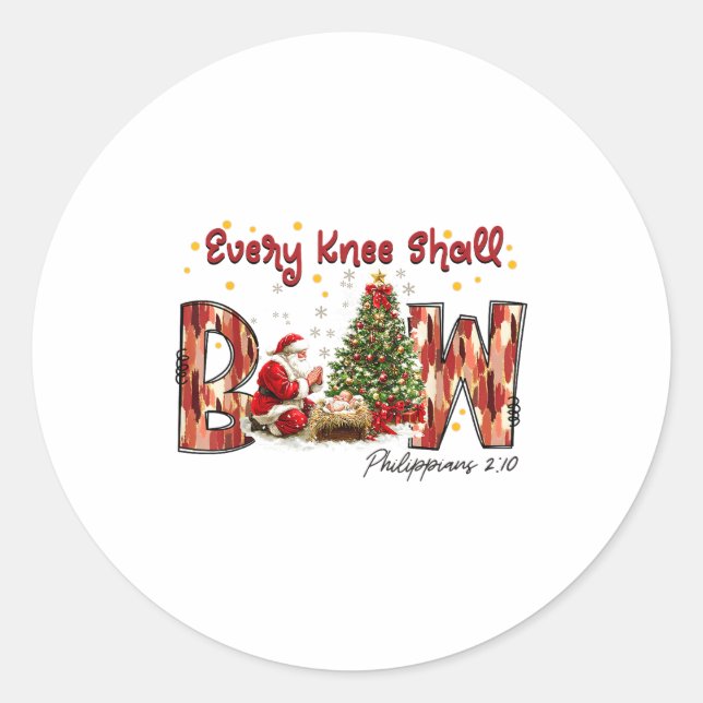 Adesivo Redondo Every Knee Shall Bow Santa And Baby Jesus  (Frente)