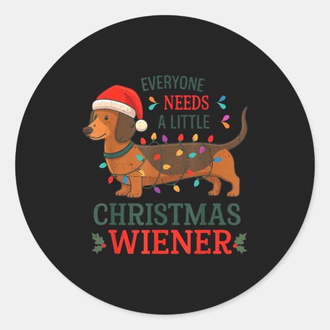 Adesivo Redondo Everyone Need Weiner Dog Christmas Dachshund Pajam (Frente)