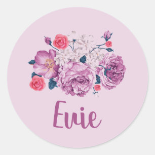 Adesivo Redondo Evie Nome Floral Personalizado Vintage Menina das