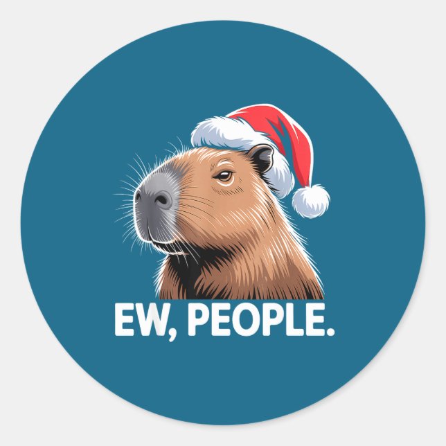 Adesivo Redondo Ew People Capybara Christmas Humor  (Frente)