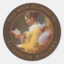Adesivo Redondo Ex-libris Antigo A Leitora Pintura Fragonard