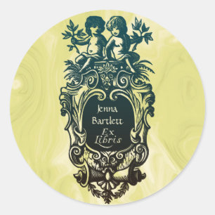 Adesivo Redondo Ex-Libris Cartouche e Cherubs Sticker