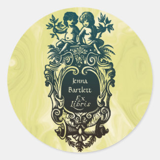 Adesivo Redondo Ex-Libris Cartouche e Cherubs Sticker