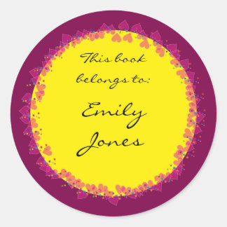 Adesivo Redondo Ex-libris com corações fofos