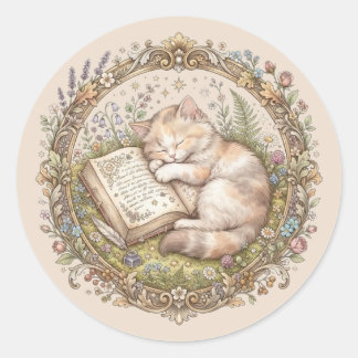 Adesivo Redondo Ex-libris de Gato Fofo Personalizado
