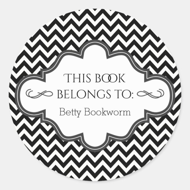 Adesivo Redondo Ex Libris Personalizado Biblioteca Chevrons (Frente)