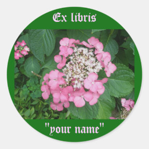 Adesivo Redondo Ex Libris Pink Hydrangea Stickers para Personaliza