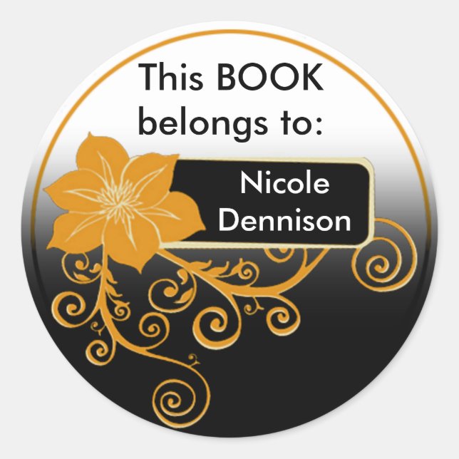 Adesivo Redondo Ex-Libris Sticker (laranja floral) (Frente)