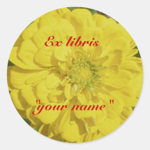 Adesivo Redondo Ex Libris Yellow Zinnia Stickers to Personalizar