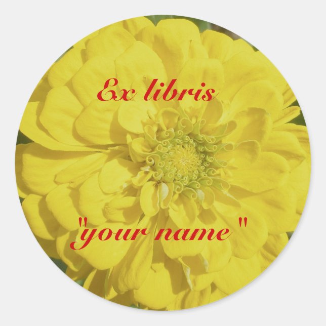 Adesivo Redondo Ex Libris Yellow Zinnia Stickers to Personalizar (Frente)