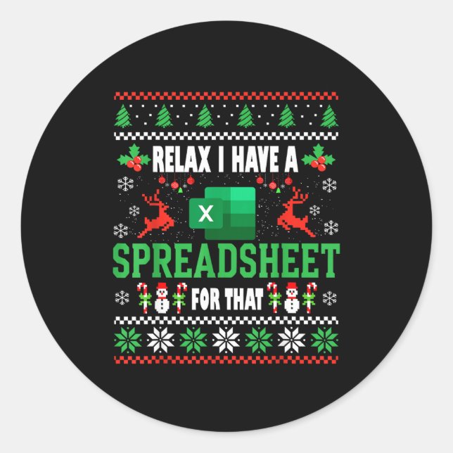 Adesivo Redondo Excel Ugly Christmas Sweater I Have A Spreadsheet  (Frente)