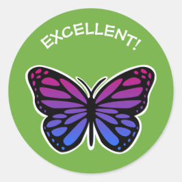 Adesivo Redondo Excelente borboleta professores elogios verdes
