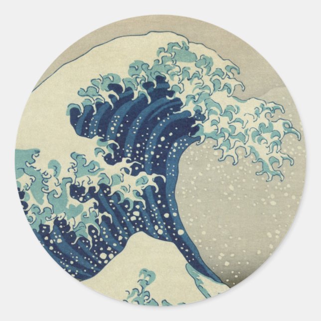 Adesivo Redondo Excelente da costa de Kanagawa por Hokusai (Frente)