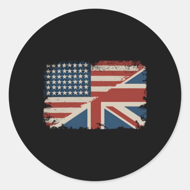 Adesivo Redondo Excelente de bandeira britânico americano Reino Un (Frente)