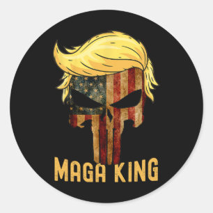 Adesivo Redondo Excelente Maga King Shirt Donald Trump Skull