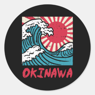 Adesivo Redondo Excelente Okinawa Wave Kanigawa Japão Marcial
