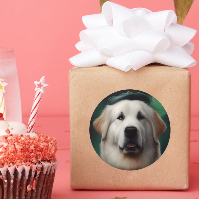 Adesivo Redondo Excelente Pirenéus Cachorro na Rua. (Festa)