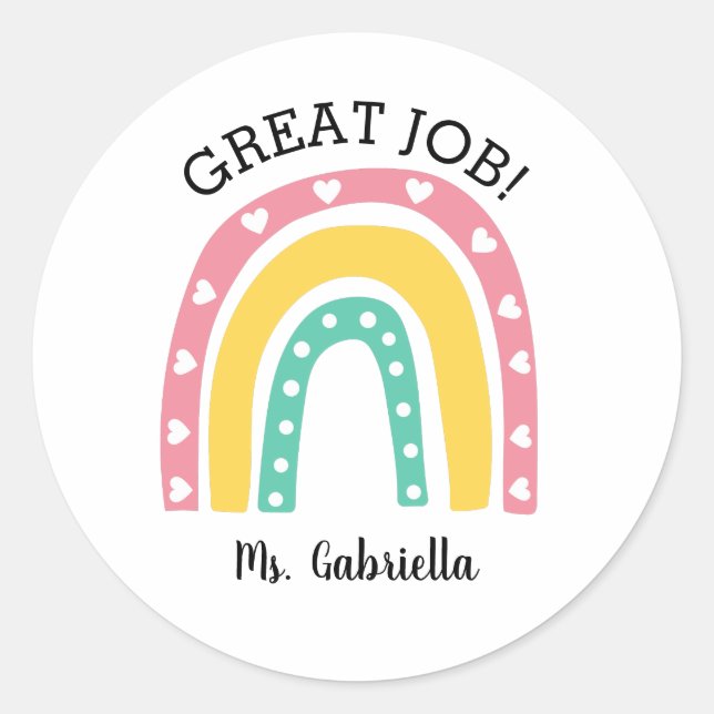 Adesivo Redondo Excelente Trabalho Arco-Íris (Frente)
