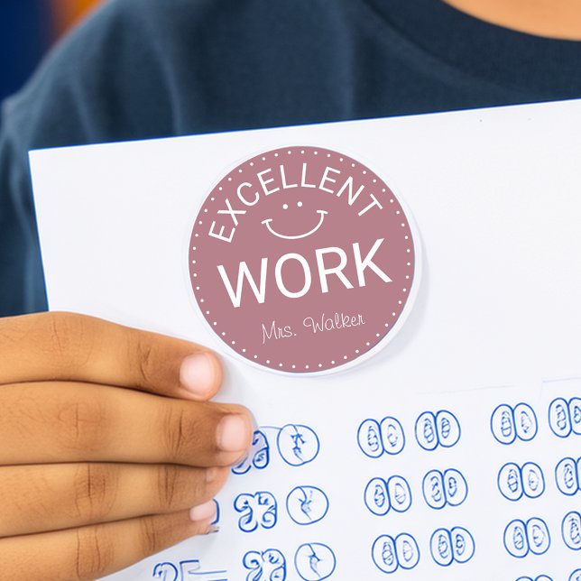 Adesivo Redondo Excelente Trabalho | Professores Personalizados (Excellent Work | Personalized Teachers Classic Round Sticker)