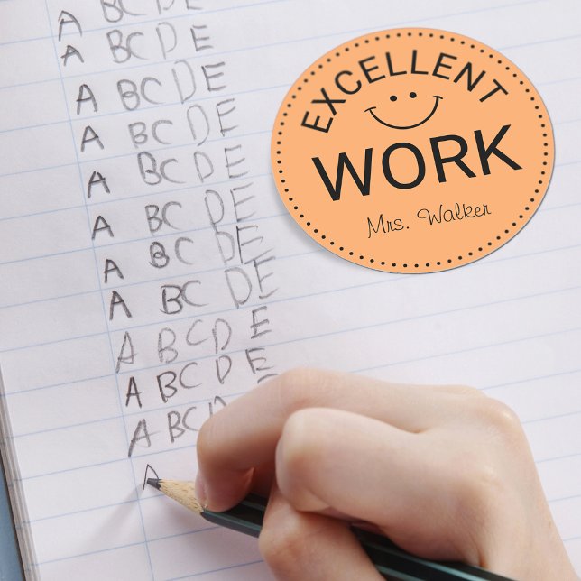 Adesivo Redondo Excelente Trabalho | Professores personalizados (Excellent Work | Personalized Teachers Classic Round Sticker)