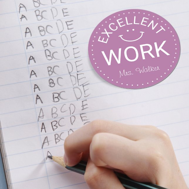 Adesivo Redondo Excelente Trabalho | Professores personalizados (Excellent Work | Personalized Teachers Classic Round Sticker)